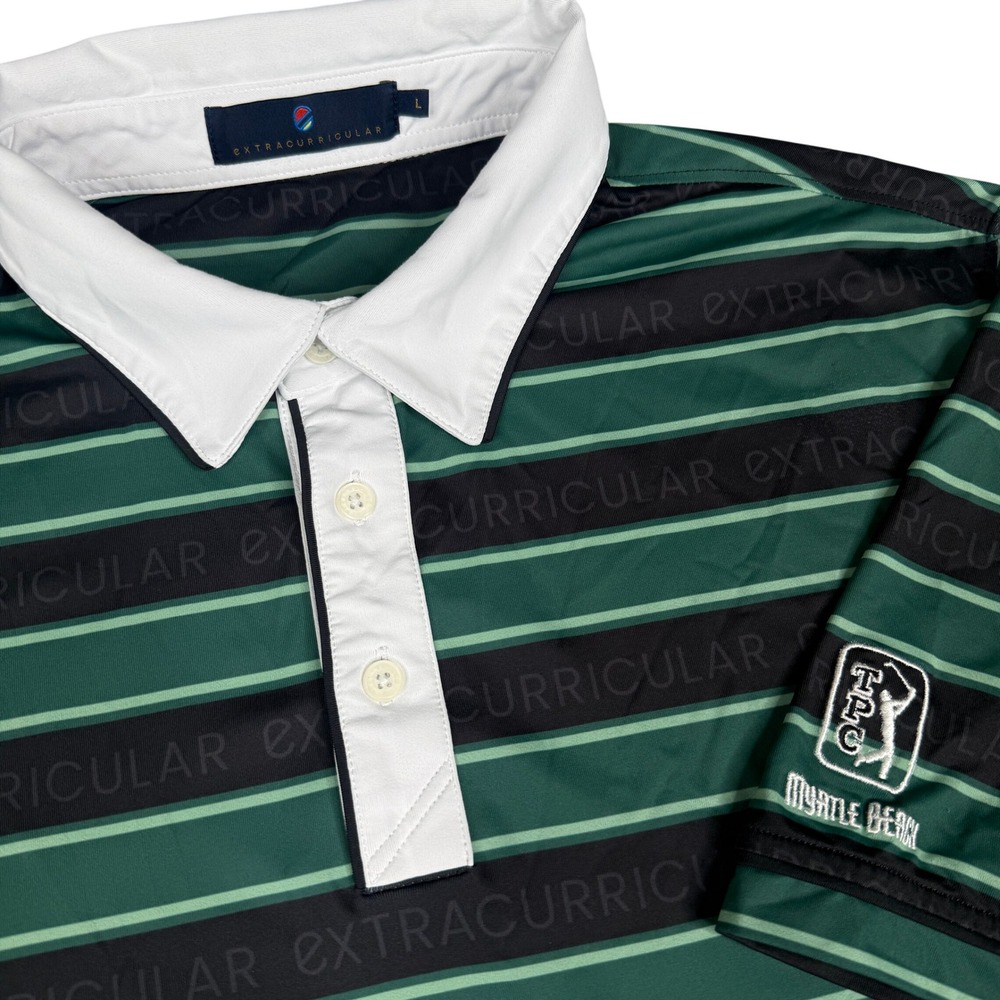 TPC Myrtle Beach Extracurricular Golf Polo Shirt Mens L Green Stripe Performance